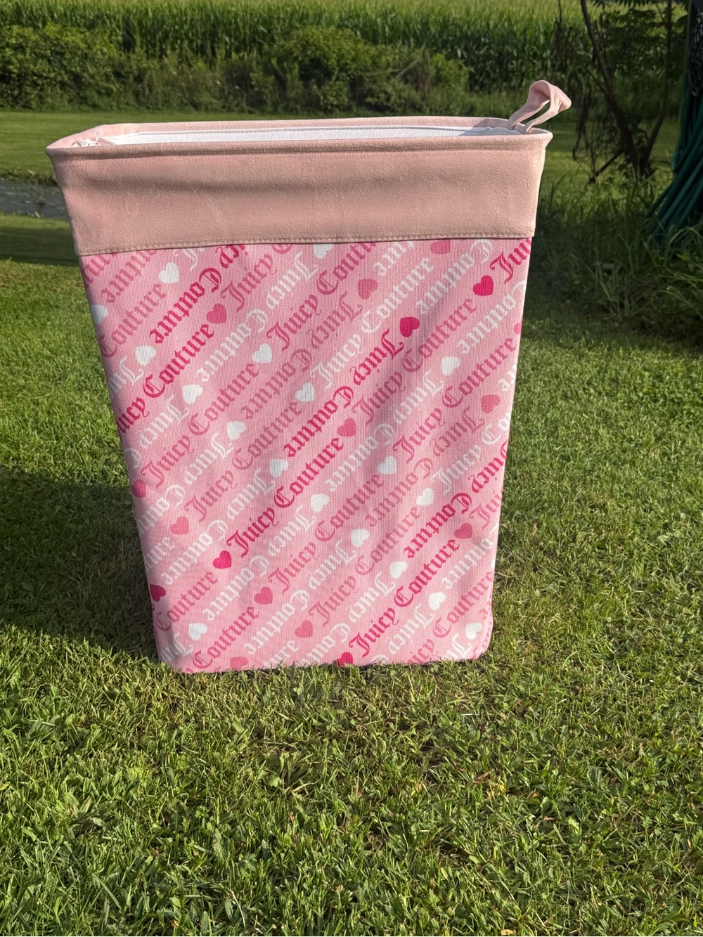 Juicy Couture Pink Patterned Fabric Laundry Basket